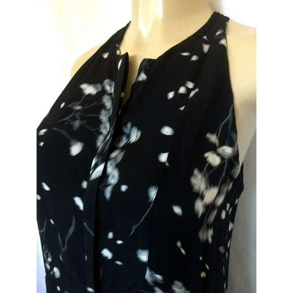 A.L.C. Silk Shirt Dress Button Down Black Floral - Picture 6 of 7